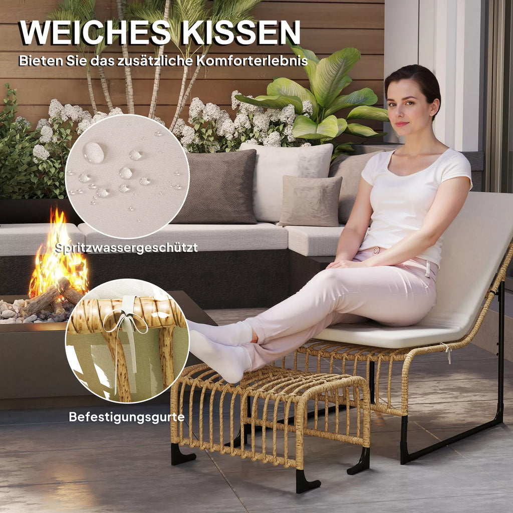 Rattan Relaxsessel su pėdų atrama UV atsparus sodo krėslas su pagalvėlėmis Juostos 65 x 93 x 80 cm Natūralus medis