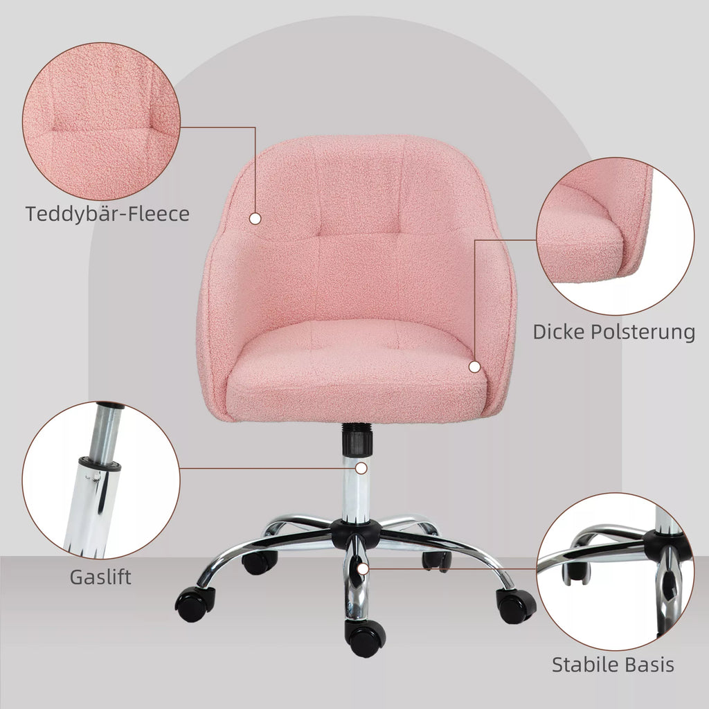 Biuro kėdė ergonomiška su ratukais, reguliuojamo aukščio, rožinė