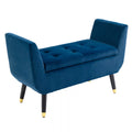 Sėdimoji daiktadėžė su porankiais ir aksomo išvaizda, su medinėmis kojelėmis, skirta svetainei, miegamajam, koridoriui, 107 x 42 x 65 cm, Mėlyna