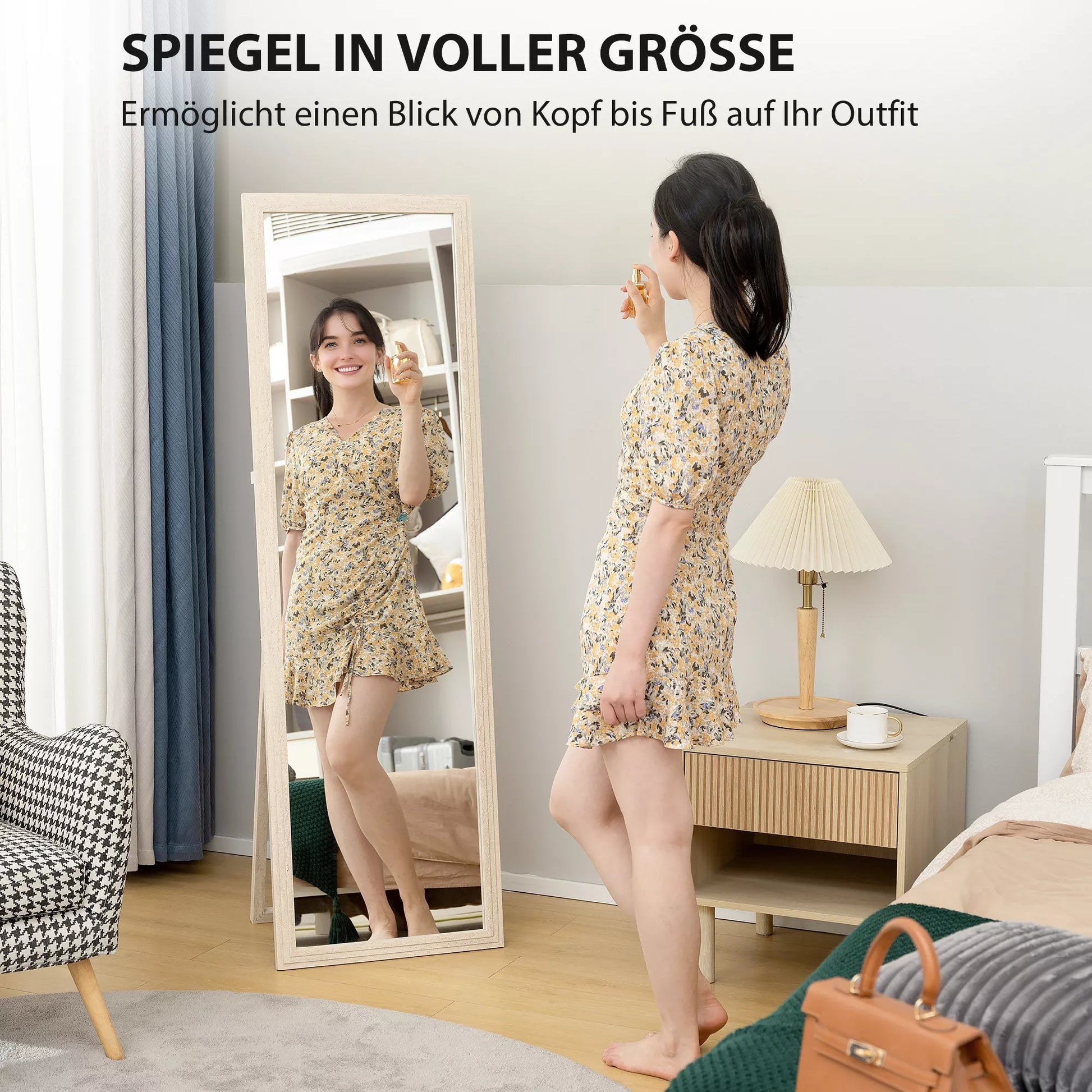 160 x 50 cm viso kūno veidrodis, universalus, stačiakampio formos su rėmu, baltas