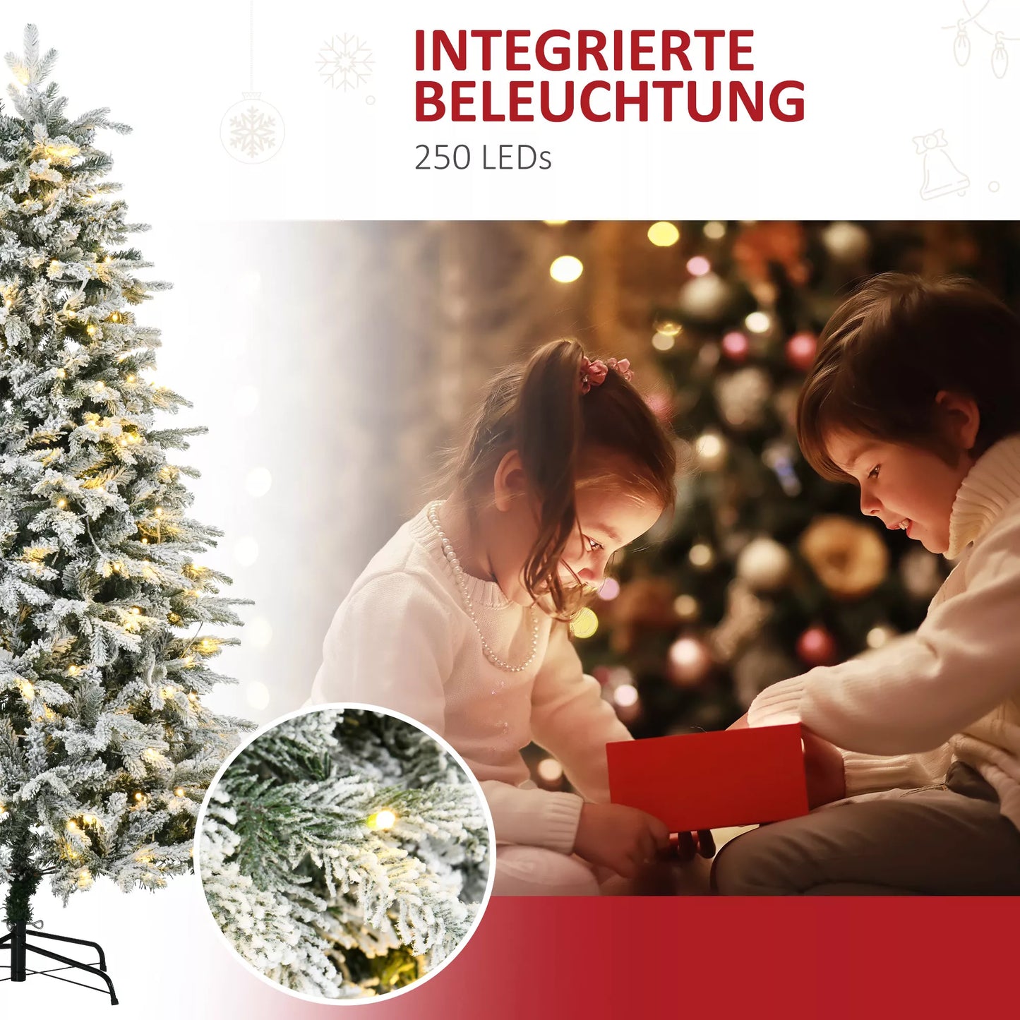 Dirbtinė Kalėdų eglė, su dirbtiniu sniegu, LED lemputėmis, 180 cm, žalia + balta