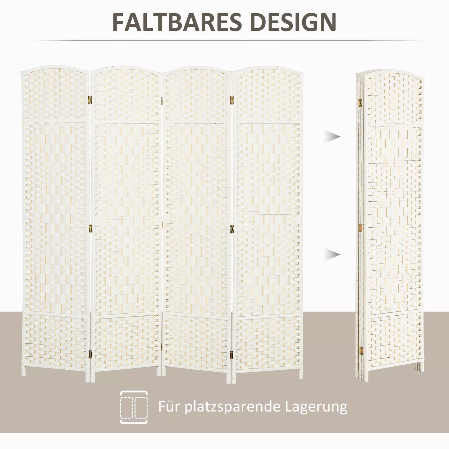 Pertvara, 4 dalių sulankstoma sienelė, pintas raštas, pušies mediena, Balta
