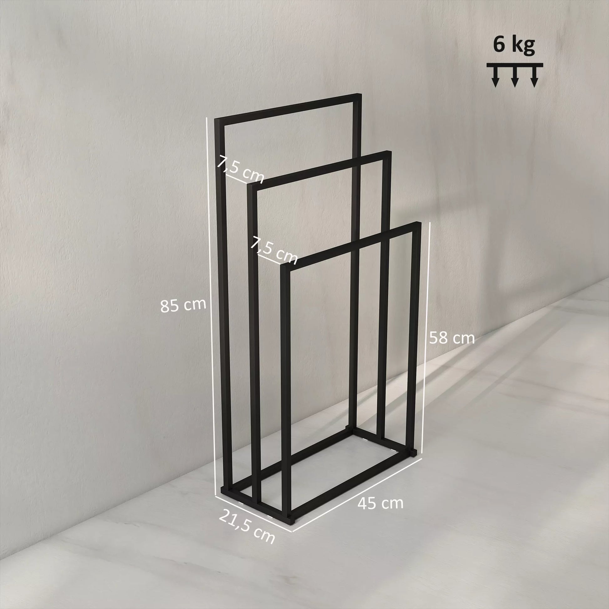 Pastatomas rankšluosčių laikiklis su 3 strypais, rankšluosčių stovas/kopetėlės iš plieno 45 x 21,5 x 85 cm