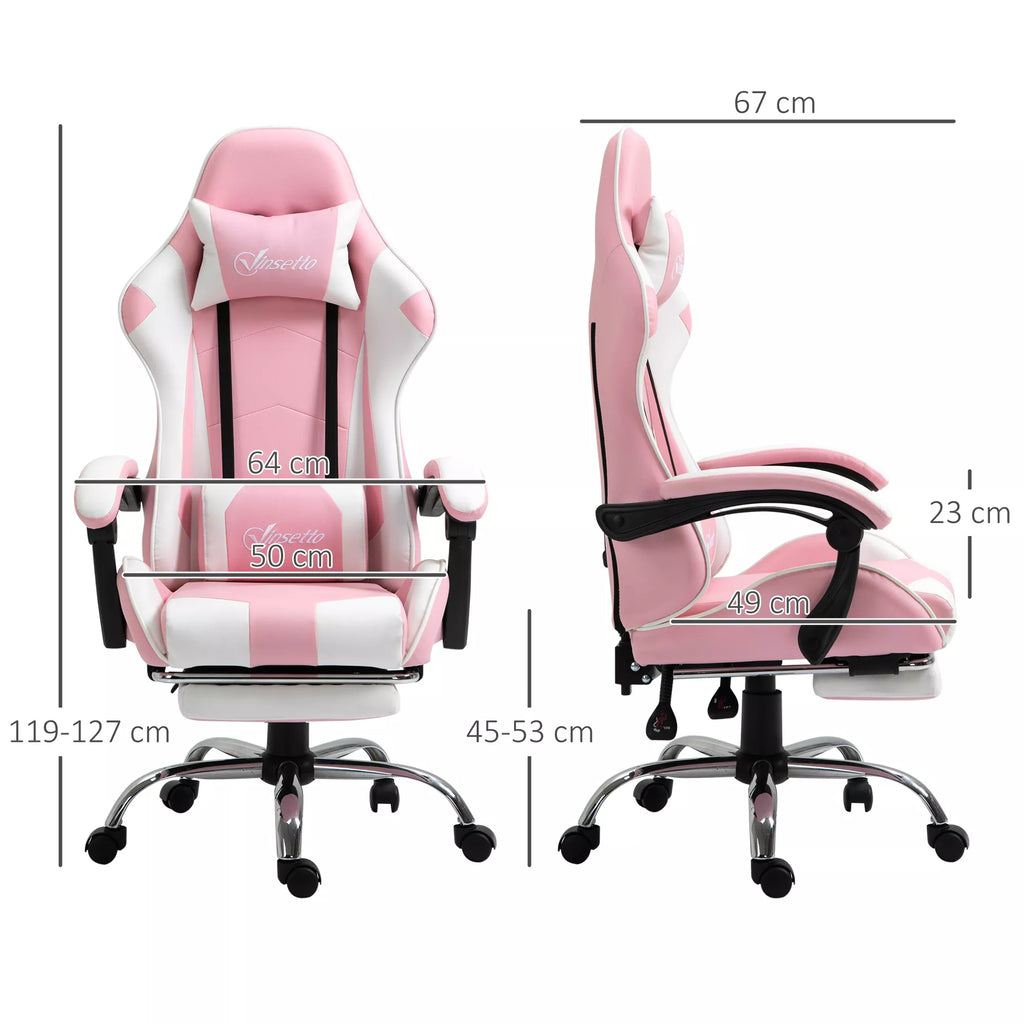 Žaidimų kėdė Kompiuterio kėdė Ergonomiška biuro kėdė Žaidėjų kėdė su galvos atrama Juosmens pagalvė Biuro kėdė, reguliuojamo aukščio, pasukama 360° Putų plastikas Dirbtinė oda PVC Rožinė + balta 64 x 67 x 119–127 cm