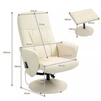 Atlojamas krėslas su pėdų atrama, Ergonominis krėslas su 10 vibracijos taškų, dirbtinė oda, 76 x 81 x 105 cm, kreminės baltos spalvos