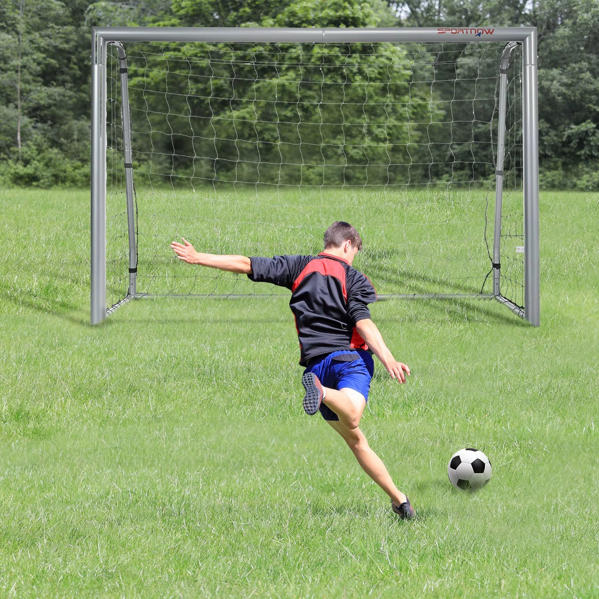 Futbolo vartai su tinklu, 240 x 85 x 160 cm, pilki