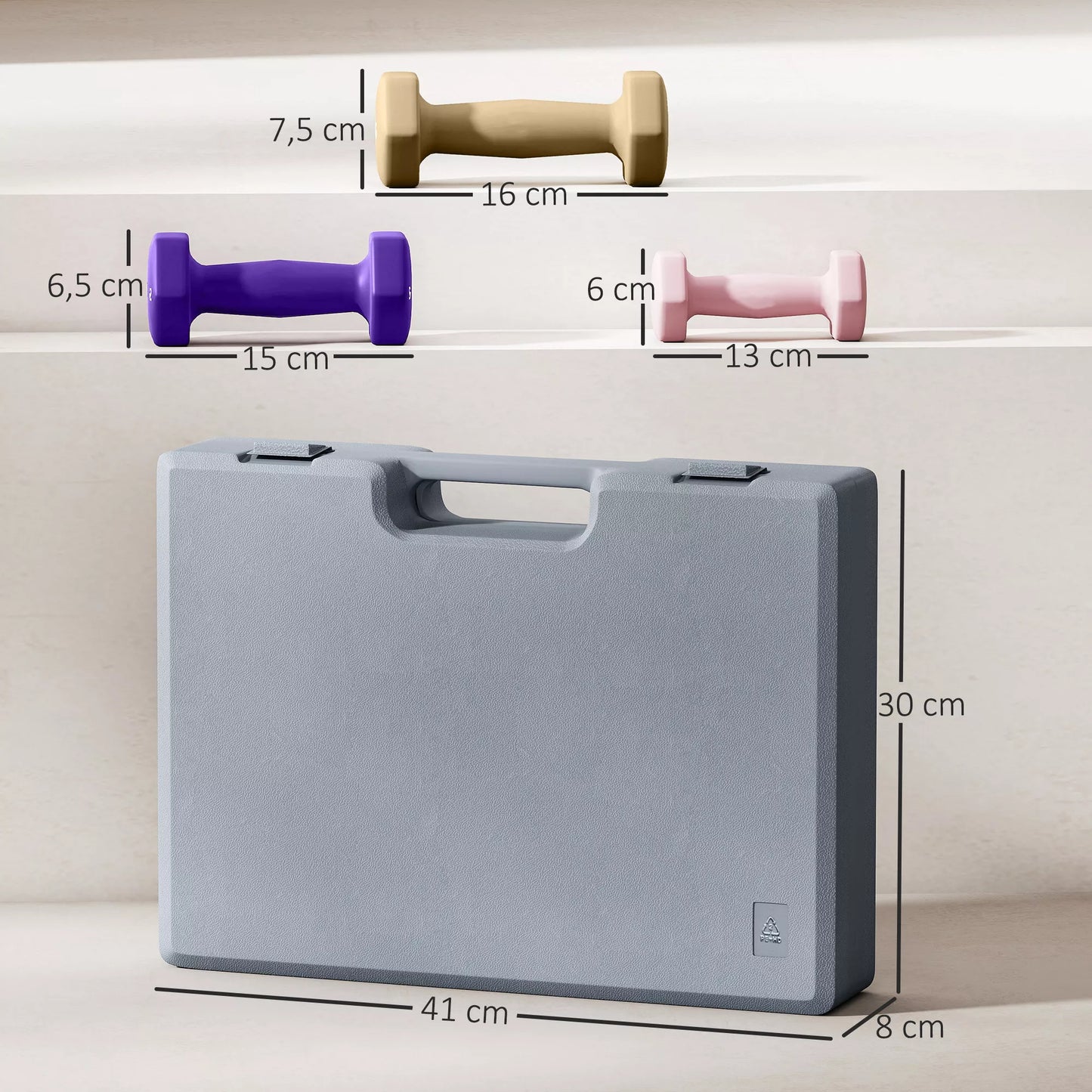 Hantelių rinkinys, 6 vnt. rinkinys hantelių su svoriais, plieninių rankinių hantelių rinkinys, 1 kg, 1,5 kg, 2 kg