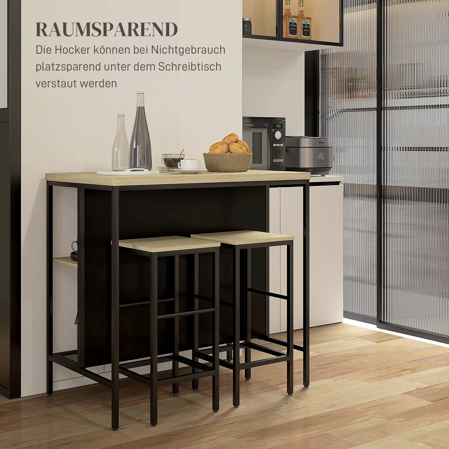 Baras, 2 baro kėdės ir 1 baro stalas, atsparus dėmėms, stabilus, plieninis rėmas, juodas/ąžuolas