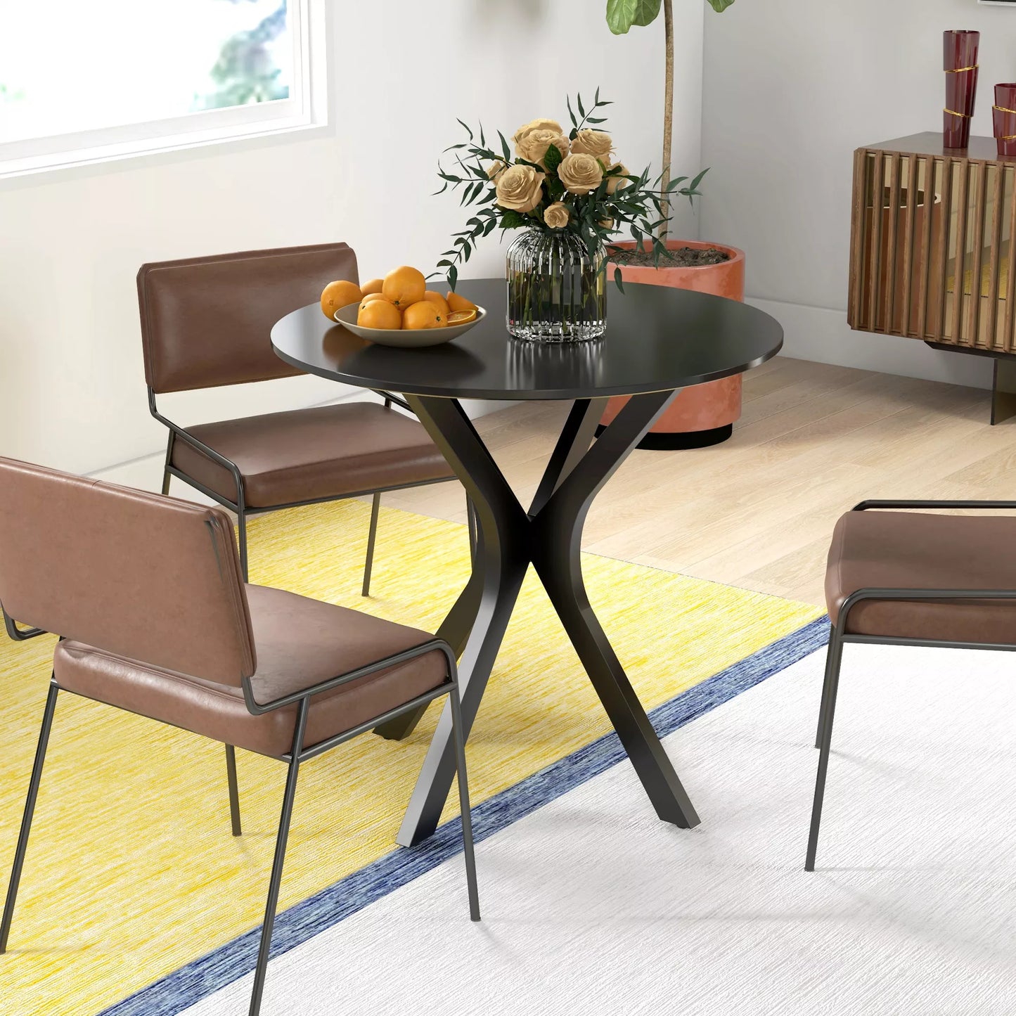 Valgomojo stalas, virtuvės stalas, apvalus stalas, modernaus dizaino, 78 cm x 78 cm x 75 cm, juodas