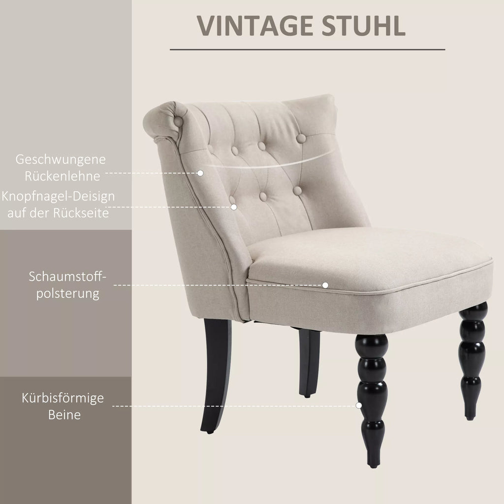Poilsio krėslas Vintage Poilsio krėslas Poilsio kėdė Minkštas krėslas Valgomojo kėdė Lininis apmušalas Medinis rėmas Smėlio spalvos + juodos spalvos 67 x 67 x 78 cm