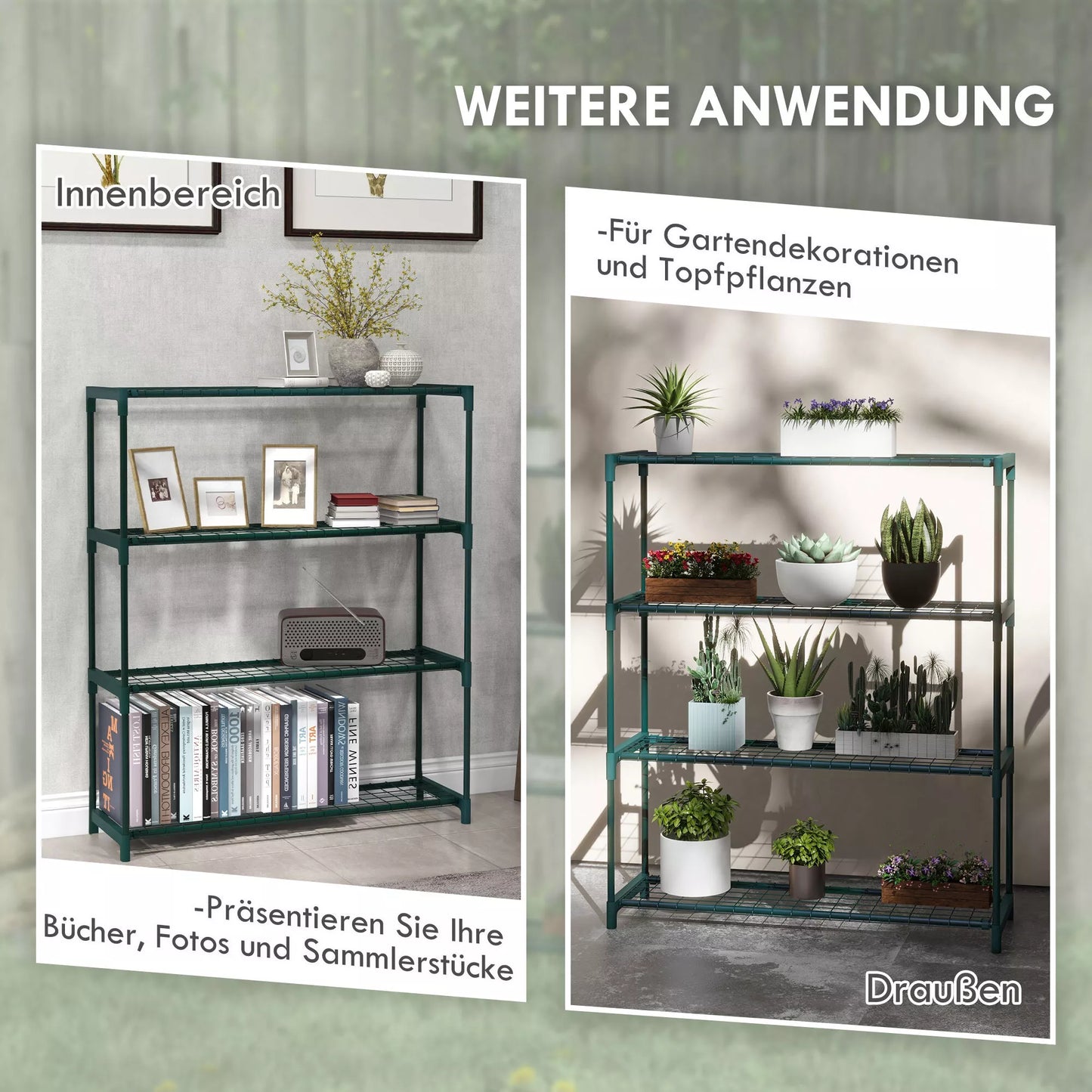 Augalų lentynos Gėlių laiptai Augalų laiptai, 4 lentynos, 89 cm x 28 cm x 107 cm, tamsiai žalios spalvos