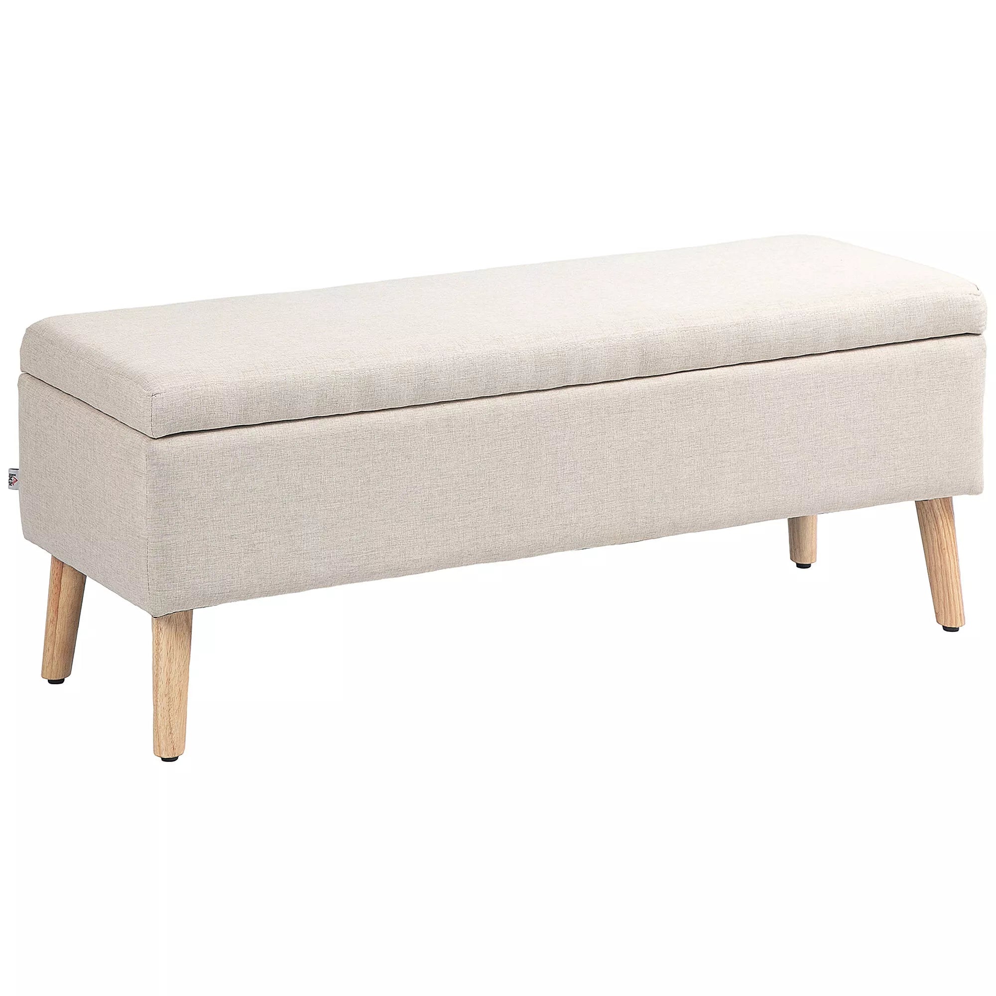 Suoliukas su daiktų laikymo vieta, iki 220 kg, lino išvaizda, 110x39x45 cm, smėlio spalvos