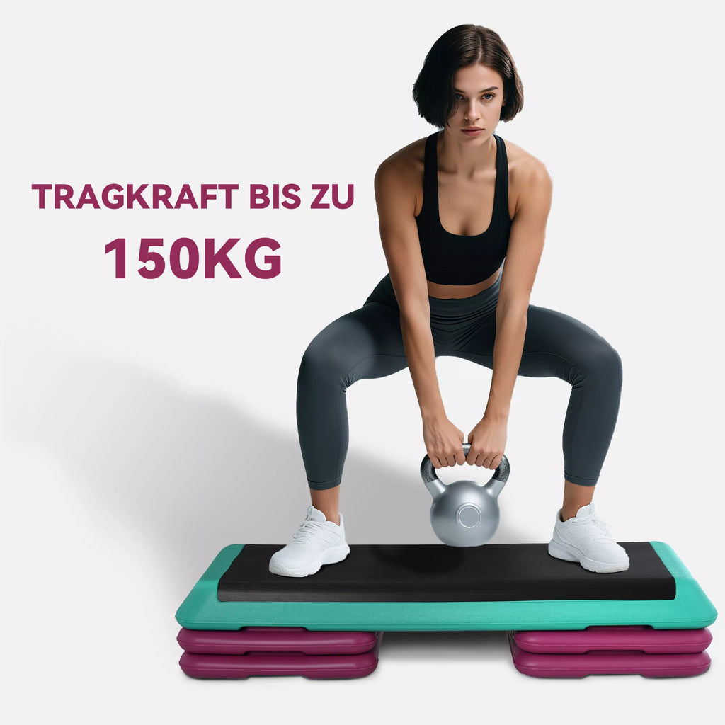 Reguliuojamo aukščio stepas Fitneso steperis 3 pakopos (10/15/20 cm) Neslystantis stepas namams, sporto salėms, biurams Plastikinis Juodas+žalias+violetinis
