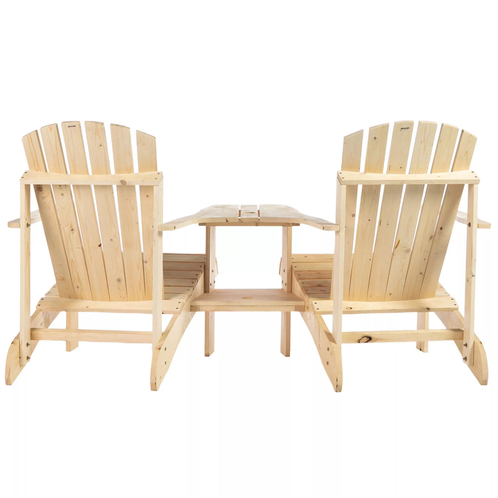 Adirondack sodo kėdė su stalu ir skėčio skyle 2 vietų sodo kėdės Sodo baldų komplektas balkonui Masyvi mediena Natūralus 178 x 87 x 92 cm
