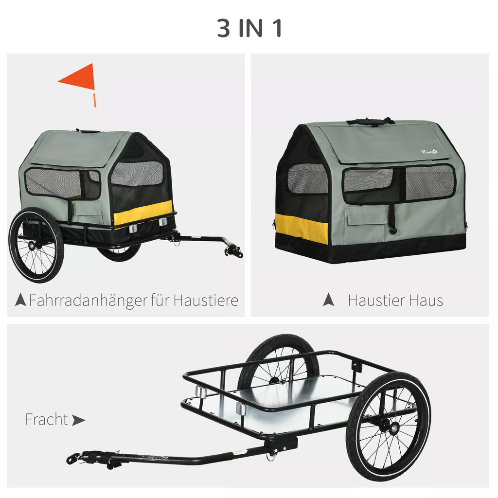 Dviračio priekaba šunims 3-in-1, iki 10 kg, pilka