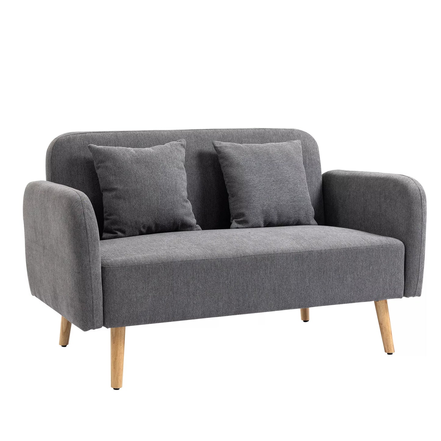 2 vietų sofa su 2 dekoratyvinėmis pagalvėlėmis, mažas dvivietis fotelis su modernia aksomine apdaila, pilka 130 x 70 x 80 cm