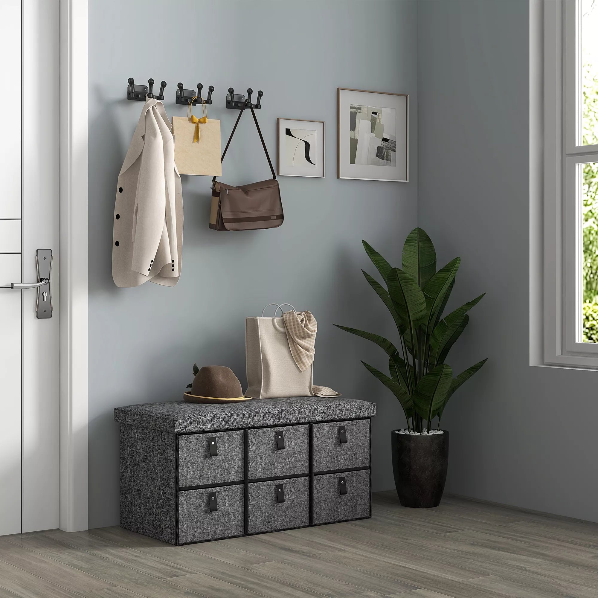 Minkšta batų dėžė, 6 batų skyriai, MDF rėmas, lino išvaizda, pilka