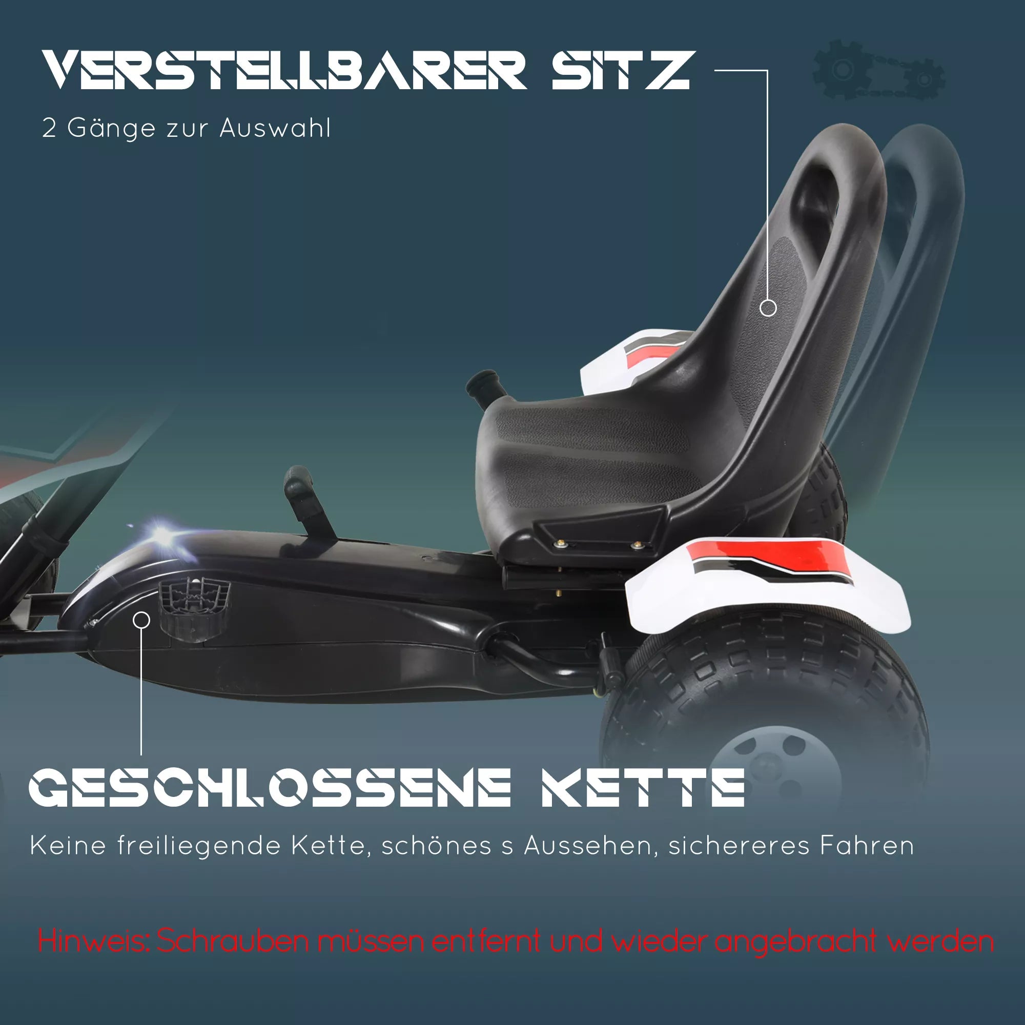 Balto pedalinio kartingo reguliuojamos sėdynės schema