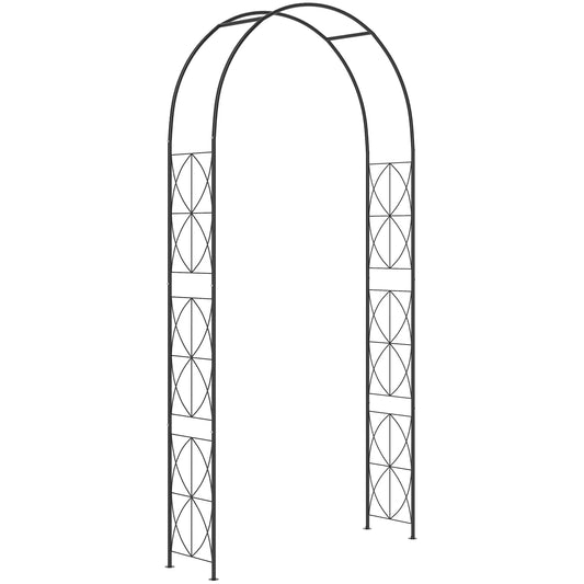 Metalinė rožių arka, atrama vijoklinėms augalams, sodo arka su smaigaliu, metalinė konstrukcija, vartų arka, vijoklinė arka rožėms, vijoklinės grotelės, rožių atrama sodui, 114 x 30 x 230 cm, juoda
