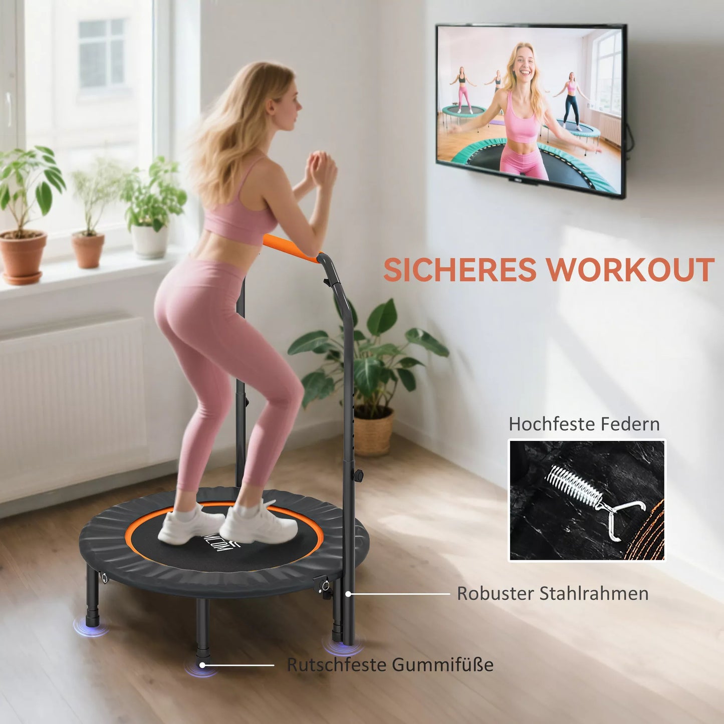 HOMCOM Sulankstomas fitneso batutas su reguliuojama rankena, Ø102 x 123A cm, iki 150 kg, juodas