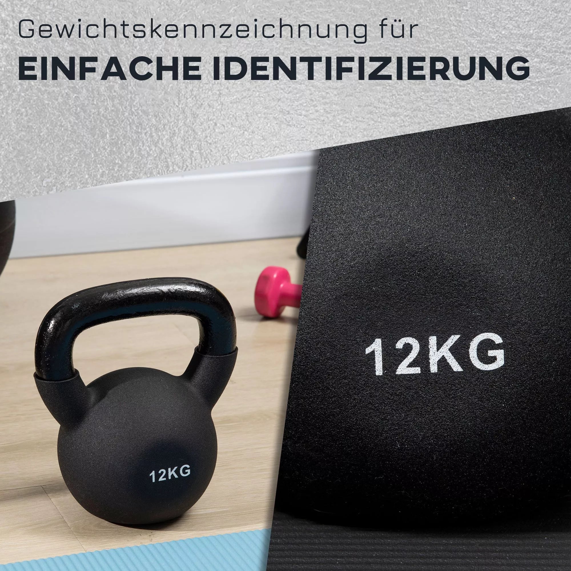 Kettlebell, rutulinis hantelis, 12 kg, su plastiko apvalkalu, plienas, juodas 20 x 13 x 22 cm