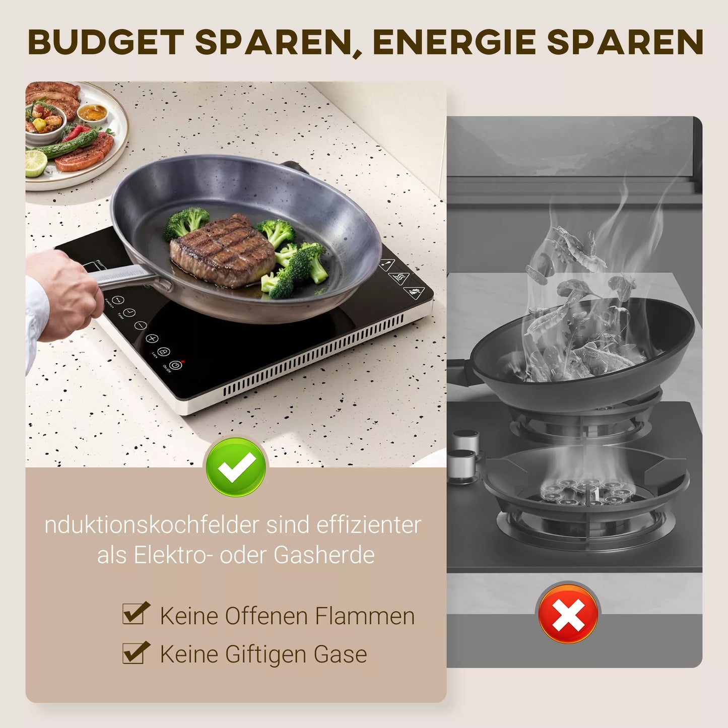 Indukcinė kaitlentė su 10 pakopų temperatūros valdymu, lietimui jautriu skydeliu, juoda