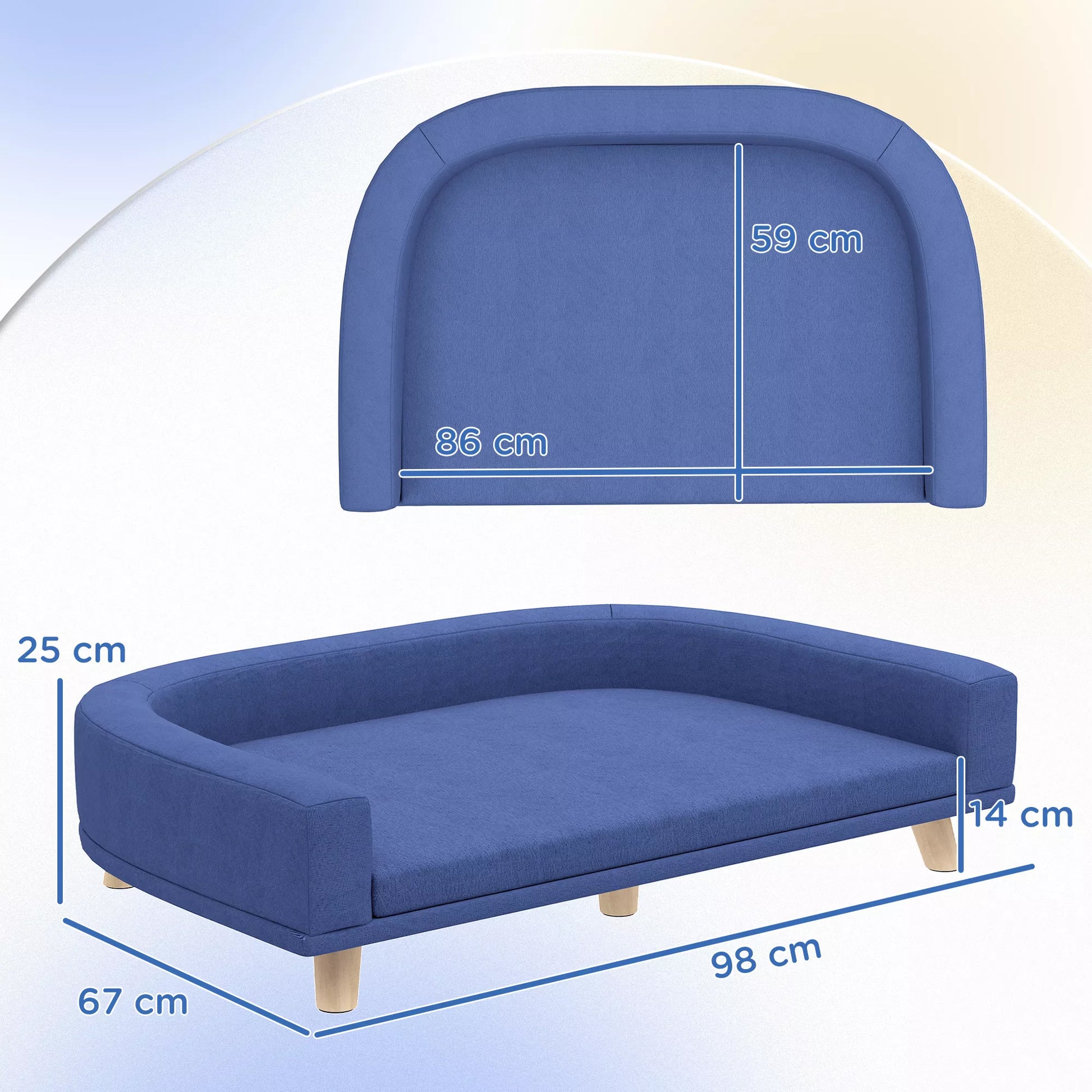Šunų lova Šunų sofa Naminių gyvūnėlių sofa, eukalipto mediena, 98 x 67 x 25 cm, mėlyna
