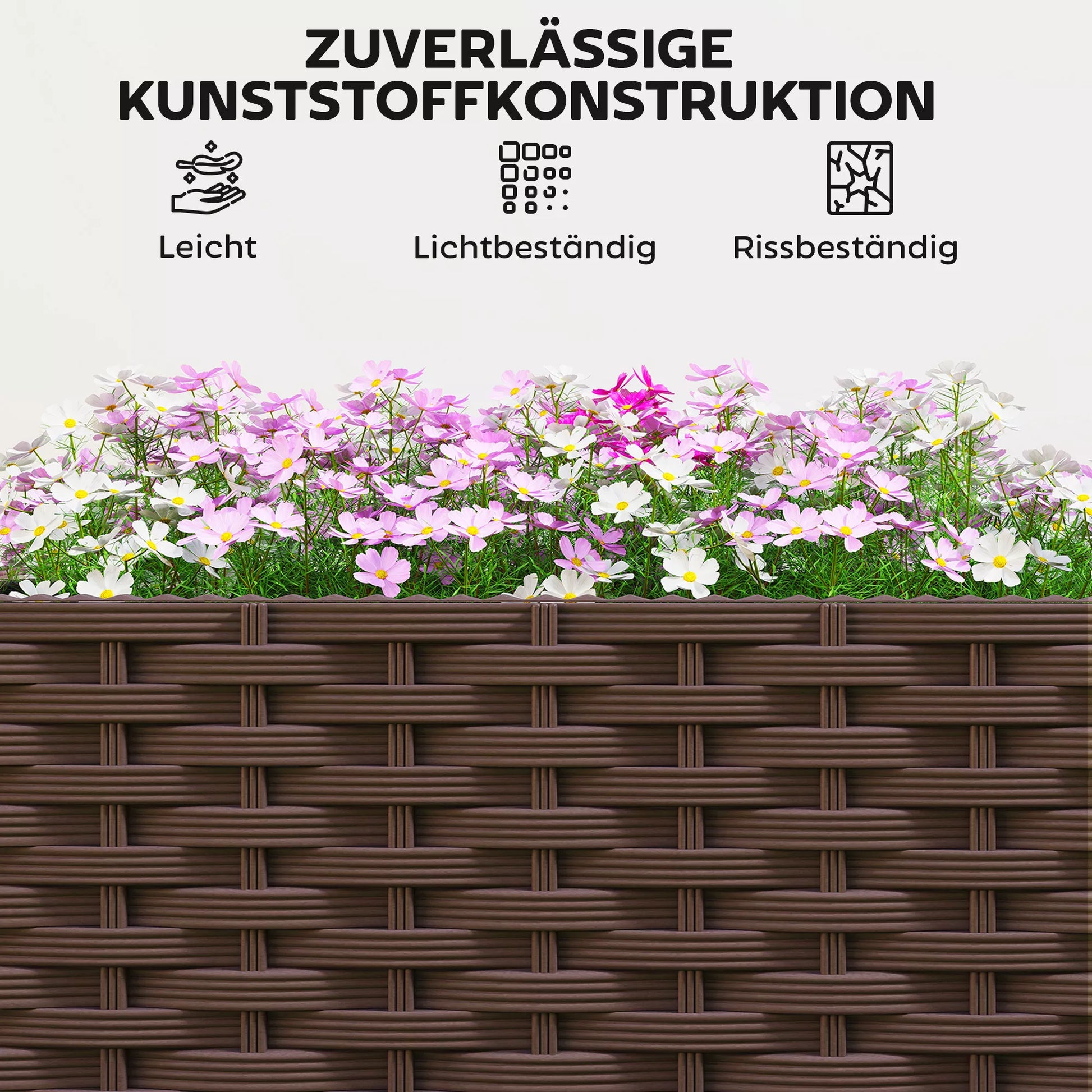 Plastikinė aukšta lysvė, savaiminio laistymo vazonas su drenažo skylėmis ir kamščiais