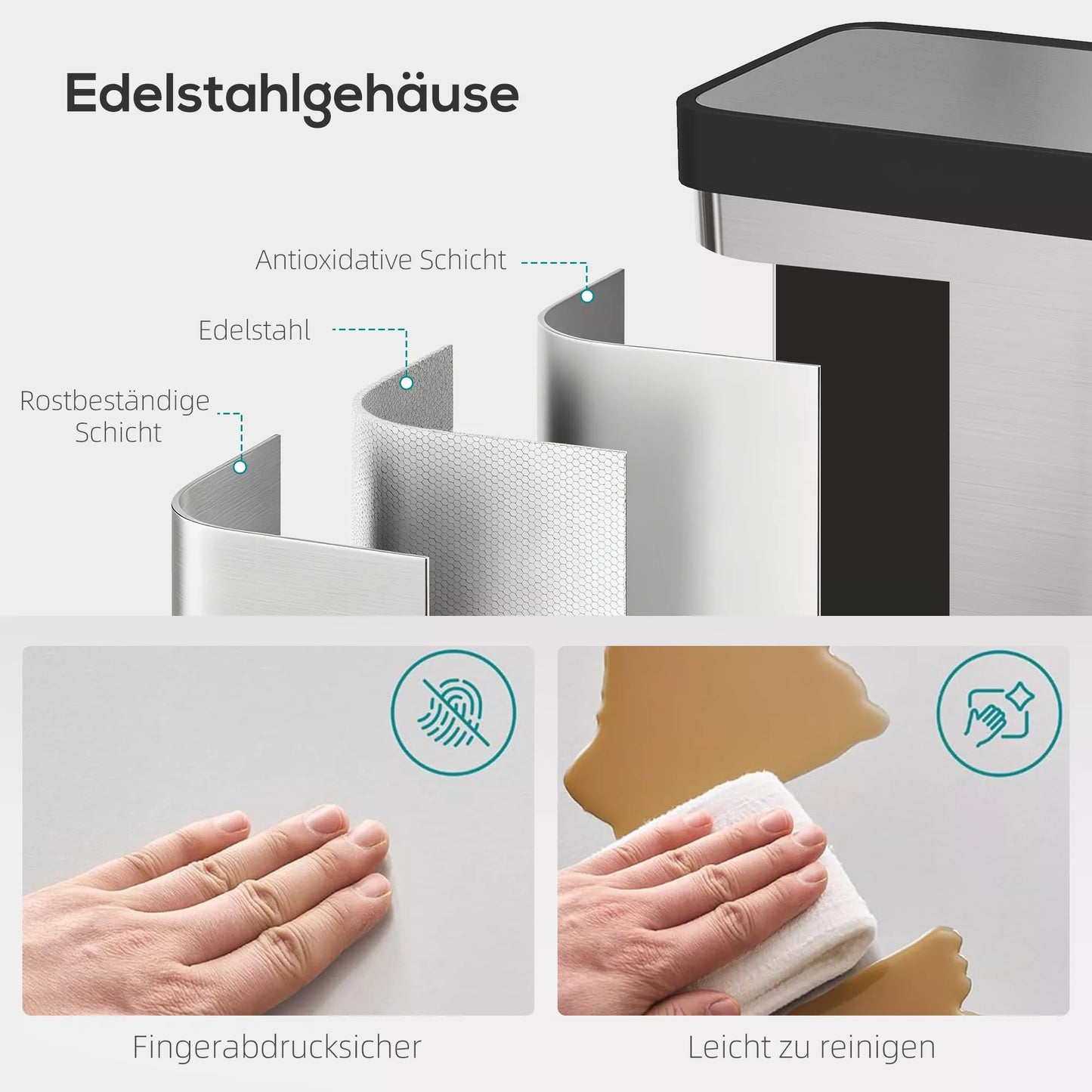 60 l šiukšliadėžė su pėdos pedalu, nerūdijančio plieno šiukšliadėžė su švelniai uždaromu dangčiu, sidabrinės spalvos