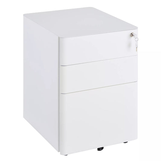 Ritininis biuro konteineris su 3 stalčiais, mobilus dokumentų spintelė su ratukais, užrakinamas, su pakabinamais segtuvais ir dėklu rašikliams, biuro konteineris darbui biure ir namuose, 39 x 48 x 59 cm, baltas