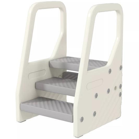 Vaikštiškas neslystantis pakojis su rankena, reguliuojamas iš 3 į 2 pakopas, tinkamas ivairioms patalpoms, pilkos spalvos, pagamintas iš plastiko.