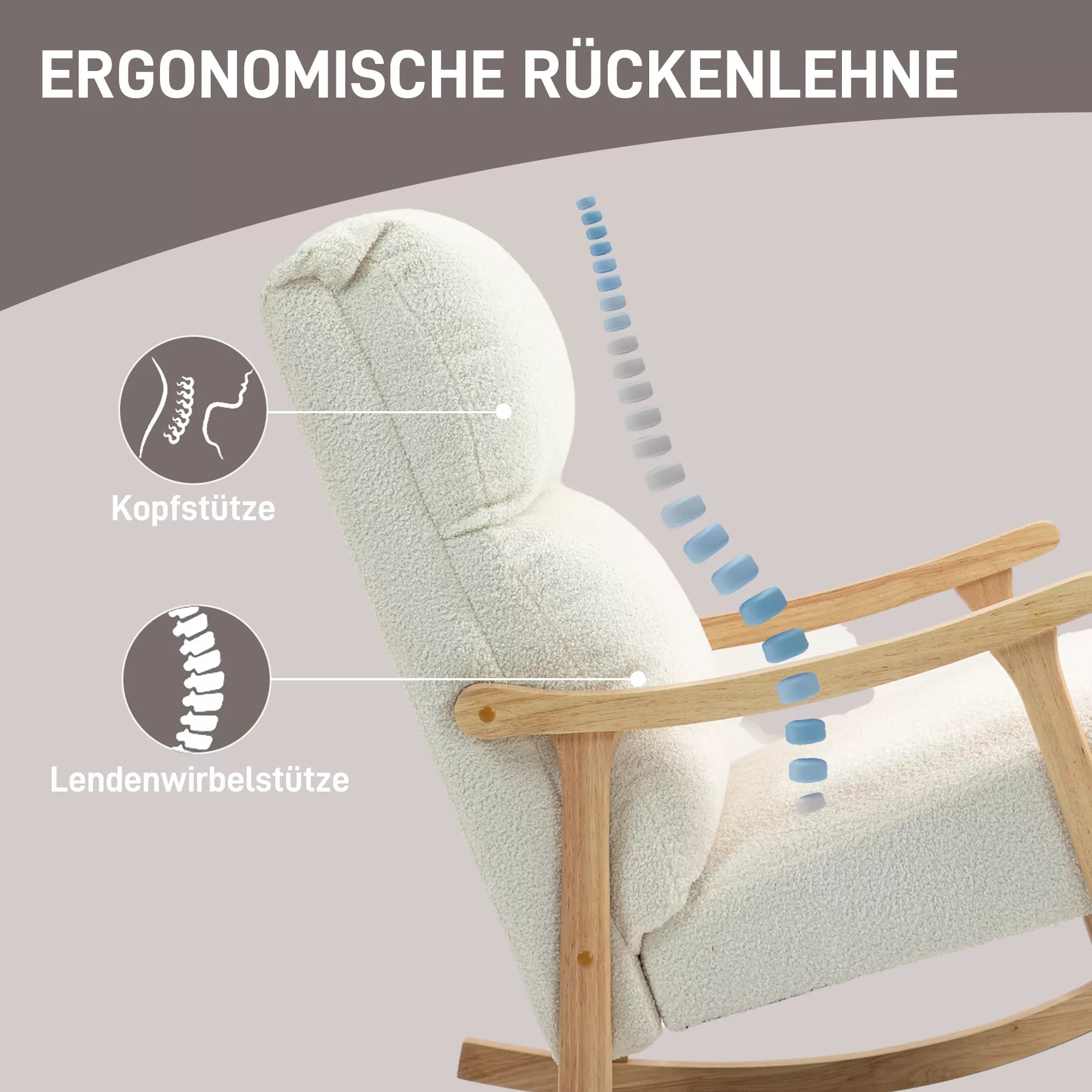 Sūpynės kėdė, aksomo imitacijos audinys, ergonomiška atlošimo dalis, 120 kg apkrova, 65B x 90T x 98H cm, kreminė balta spalva