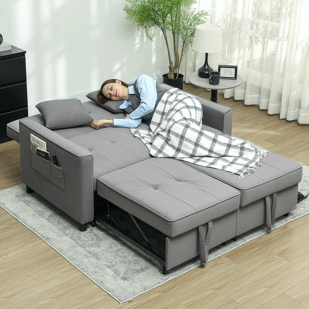 4in1 Sofa, reguliuojama sofa, sofa-lova, su pagalvėmis, audinio apmušalas, skirta svetainei, miegamajam, pilka