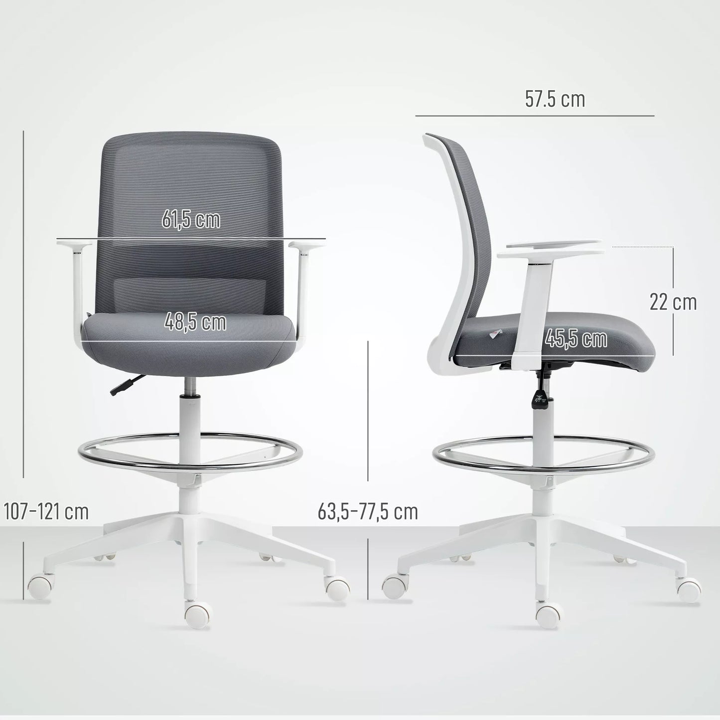 Rašomojo stalo kėdė, sukama, su ratukais, tinklelinis atlošas, putplasčio sėdynė, pilka