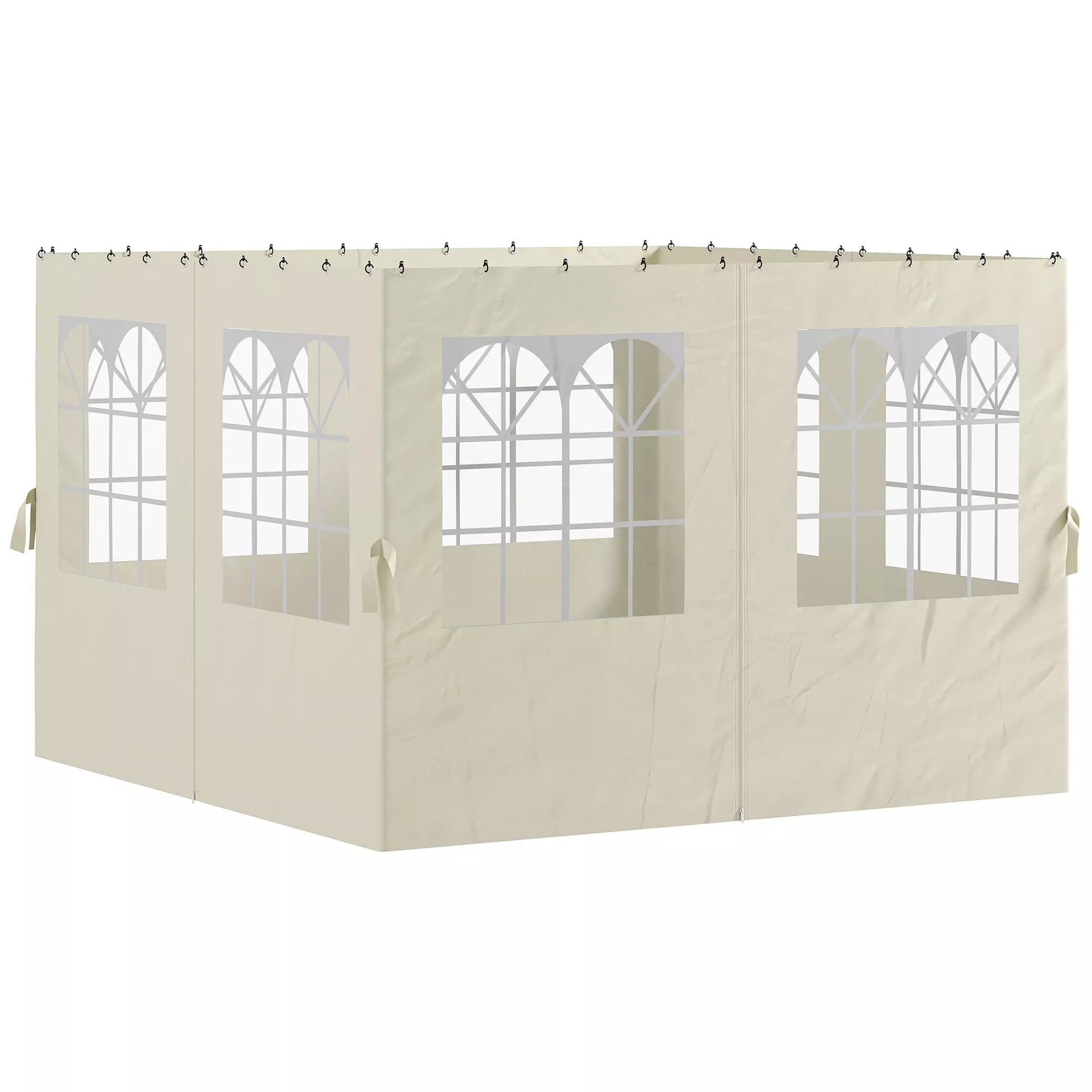 Pavėsinės sienelės-užuolaidos, 4 sienelių rinkinys su užtrauktukais, poliesteris, 3x4 m pavėsinei, kreminė balta