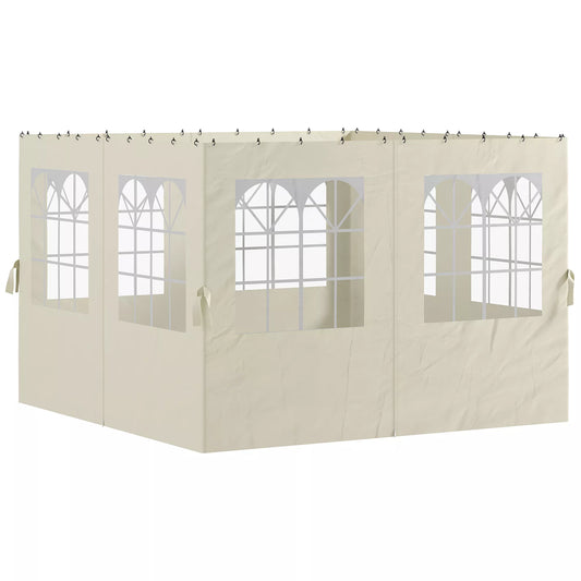 Pavėsinės sienelės-užuolaidos, 4 sienelių rinkinys su užtrauktukais, poliesteris, 3x4 m pavėsinei, kreminė balta