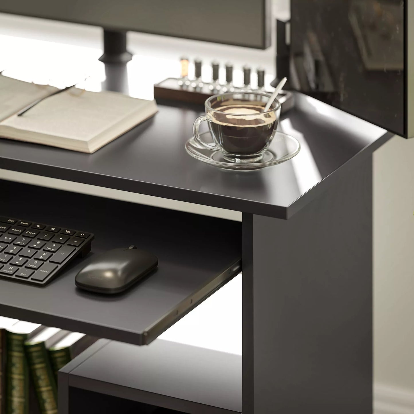 Kompiuterio stalas, rašomasis stalas, medžio drožlių plokštė, metalas, 80 x 45 x 75 cm, juodos spalvos