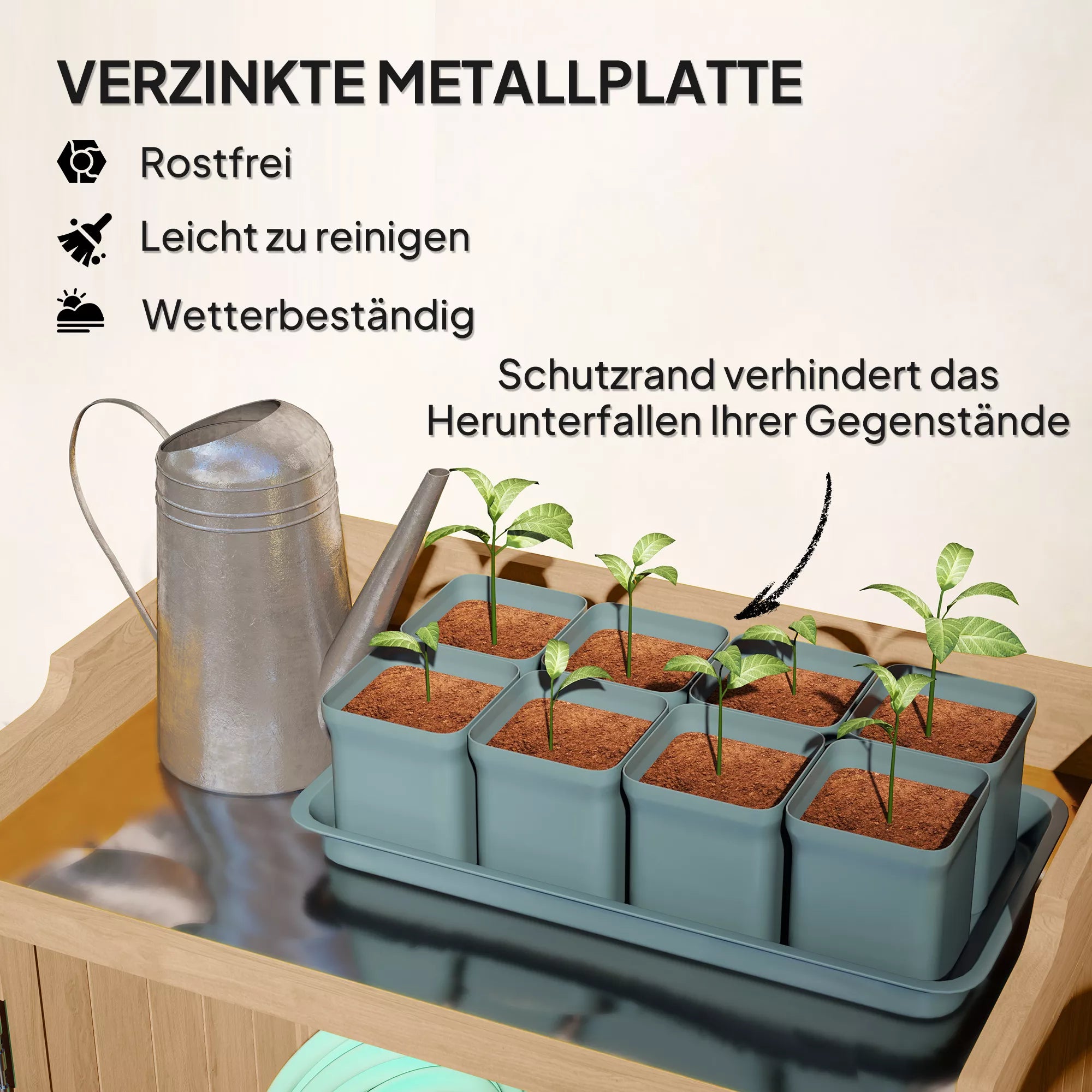 Sodo spintelė iš medžio, įrankių sandėliukas su darbo paviršiumi, atspari oro sąlygoms įrankių spintelė, 65,5x40x98,5 cm, geltona
