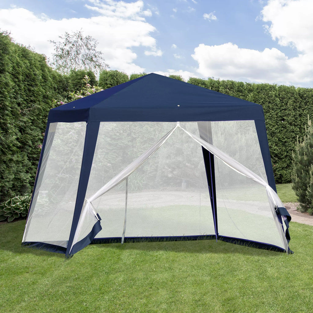 Sodo paviljonas, šventinis paviljonas, vakarėlių palapinė, atspari oro sąlygoms, su moskitine tinklele, metalas + poliesteris, mėlyna, 3 x 3 m