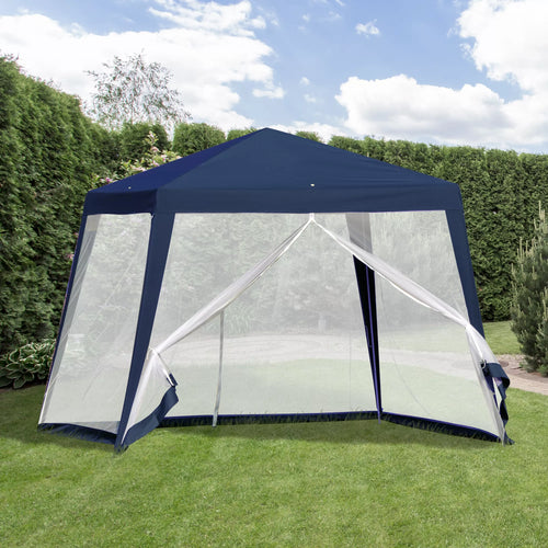Sodo paviljonas, šventinis paviljonas, vakarėlių palapinė, atspari oro sąlygoms, su moskitine tinklele, metalas + poliesteris, mėlyna, 3 x 3 m