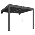 Pergola, apie 3x3 m, aliuminio terasos stogas su reguliuojamu lamelių stogu, montuojamas prie sienos, tamsiai pilkos spalvos
