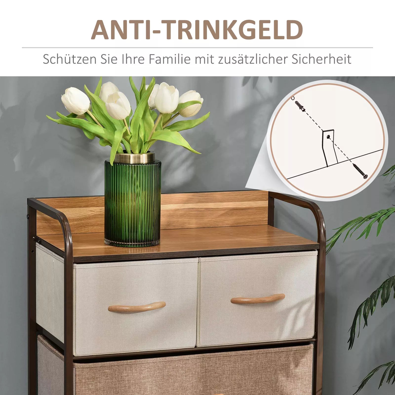 Komoda su 5 sulankstomais audinio stalčiais, lentynė, tvirtas plieninis rėmas, 58 x 29 x 99 cm