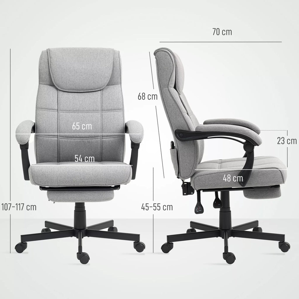 Ergonomiška biuro kėdė su masažo ir gulimosios padėties funkcija, pilkos spalvos, su kojų atrama