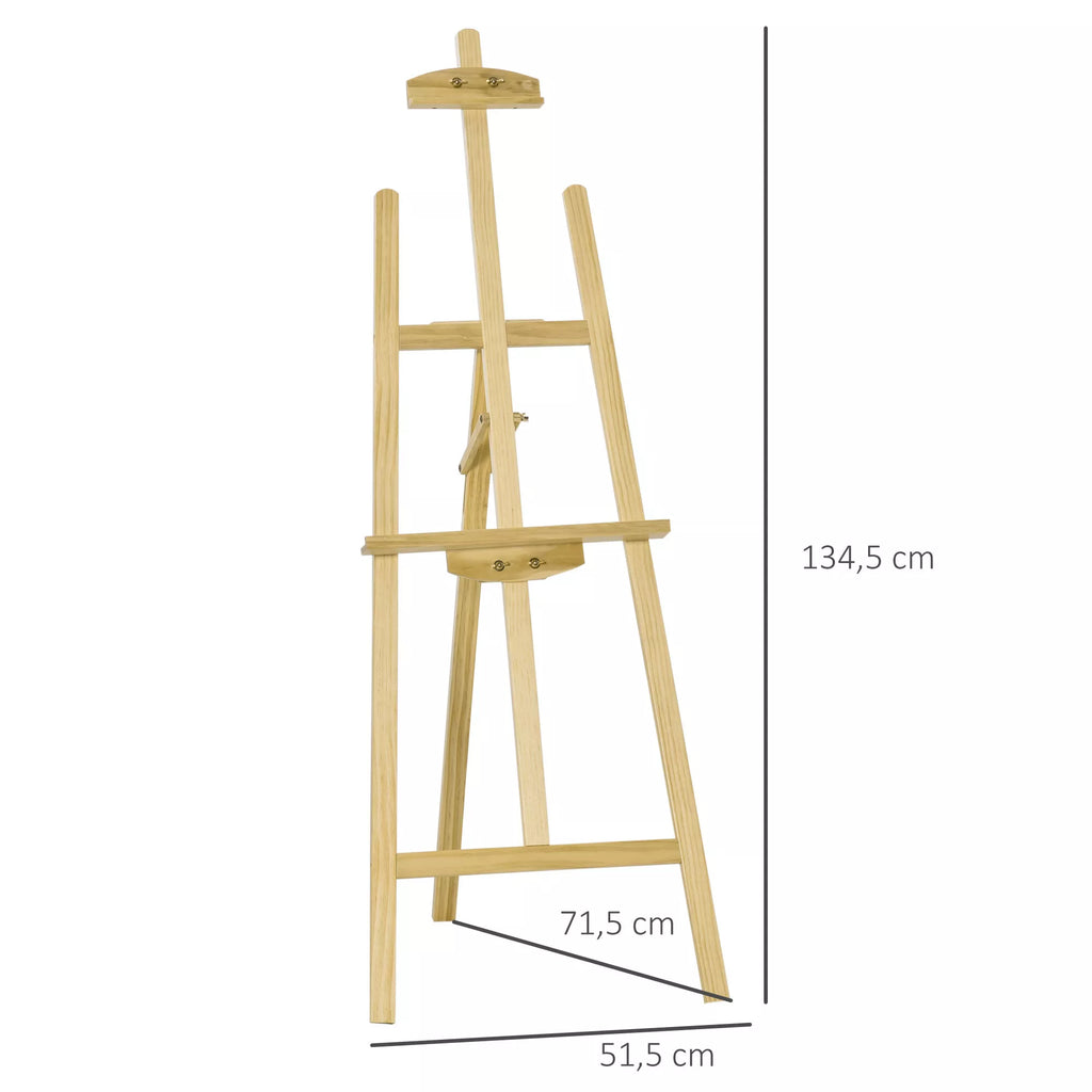Medinis molbertas, 134,5 cm aukščio, skirtas iki 108 cm aukščio drobėms. Lauko, studijos molbertas tapybai, piešiniams, vestuvėms, parodoms. Natūralus medis.