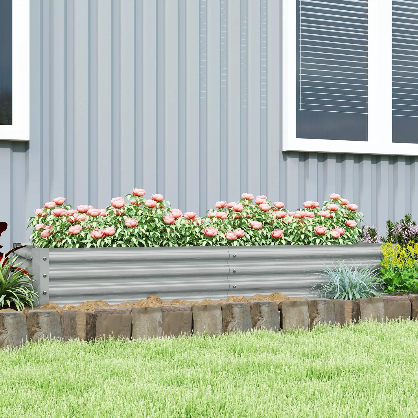 Plieninis pakeltas lysvas, atsparus oro sąlygoms, augalų lysvas su apsaugine nuo įpjovimų briauna, mini šiltnamis