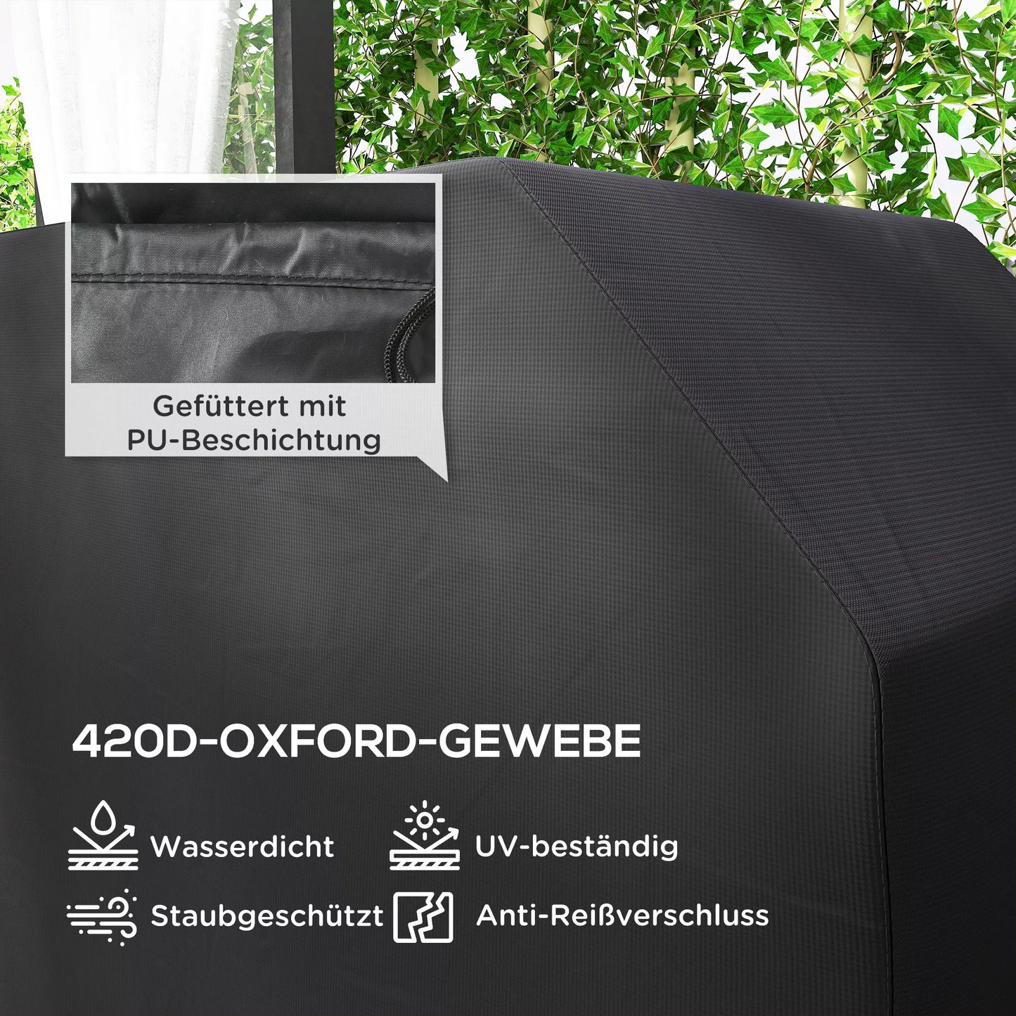 Griliaus apsauginis dangtis, apsauginis tentas griliui, atsparus oro sąlygoms, 147 x 61 x 120 cm, juodas