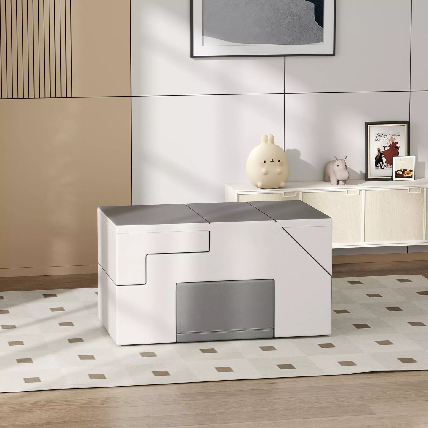 Laipiojimo ir čiuožinėjimo žaislas vaikams, skatina motorinius įgūdžius, dirbtinė oda, EPE putos, 86x49x47 cm, Pilkas