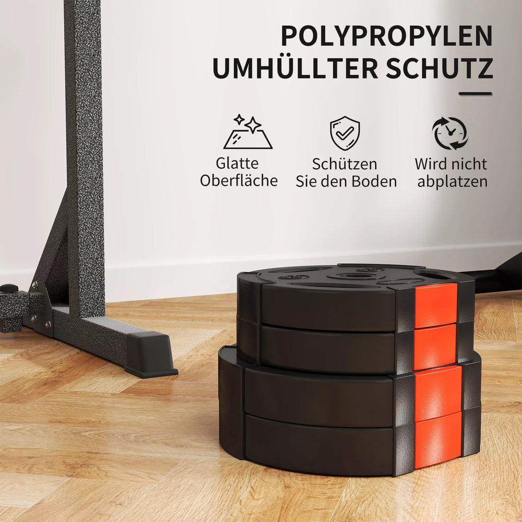 4 vnt. svorio plokščių rinkinys treniruotėms, sporto salėms, namų treniruotėms, jėgos treniruotėms, 2 x 5 kg ir 2 x 2,5 kg, juodos spalvos