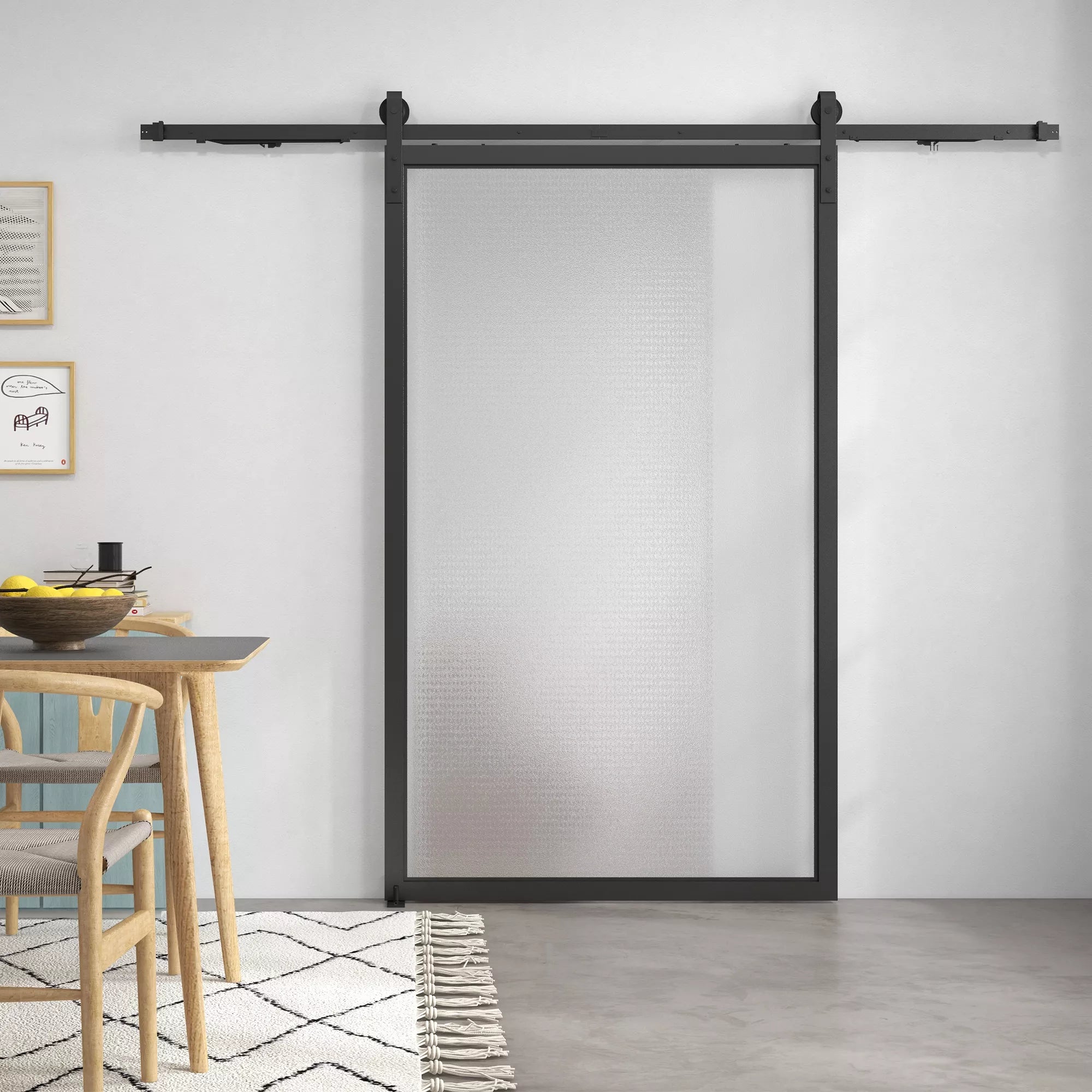 Stumdomų durų komplektas, tylus ir lengvai atidaromas, medinėms ir cementinėms sienoms, 244cm, plienas, juodas