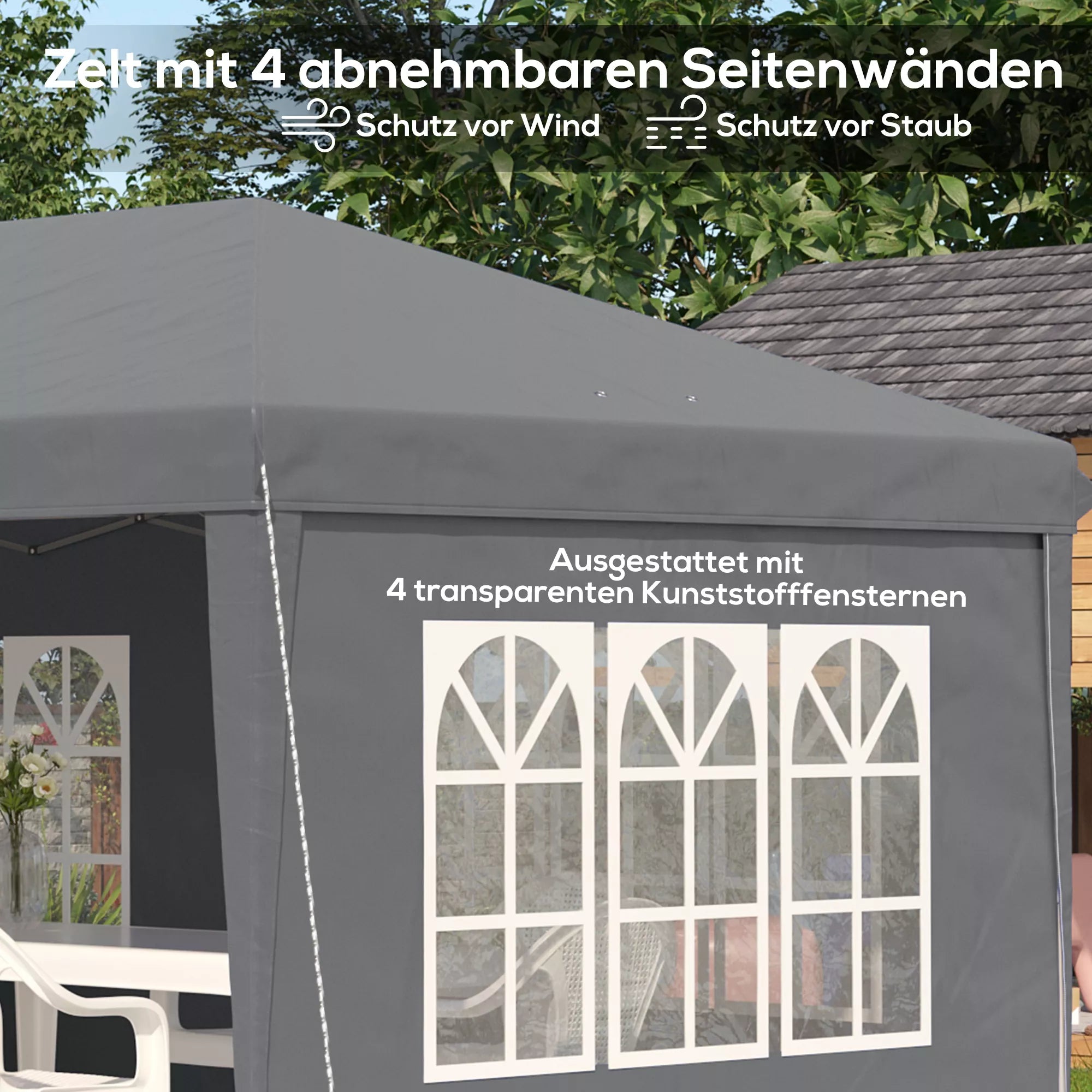 Greitai surenkama pavėsinė, sulankstomas renginių paviljonas, poliesteris ir plienas, 3x6 m, pilka
